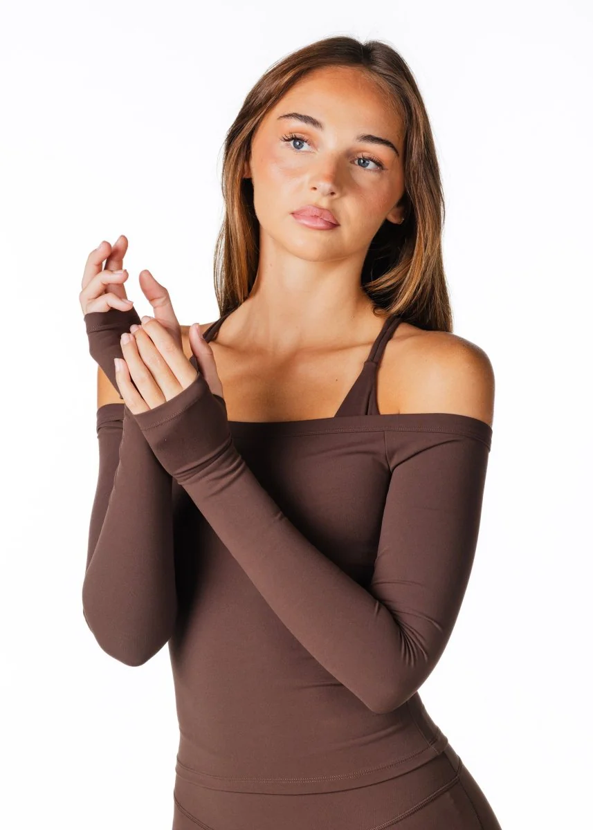 Core Capsule Off The Shoulder Top - Dark Choc - Image 4