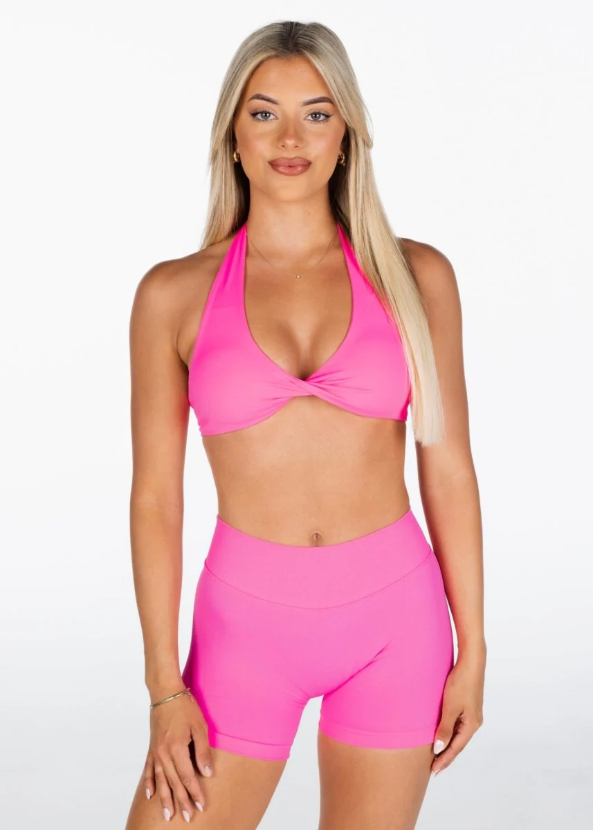 Dynamic Halter Twist Crop - Ultra Pink