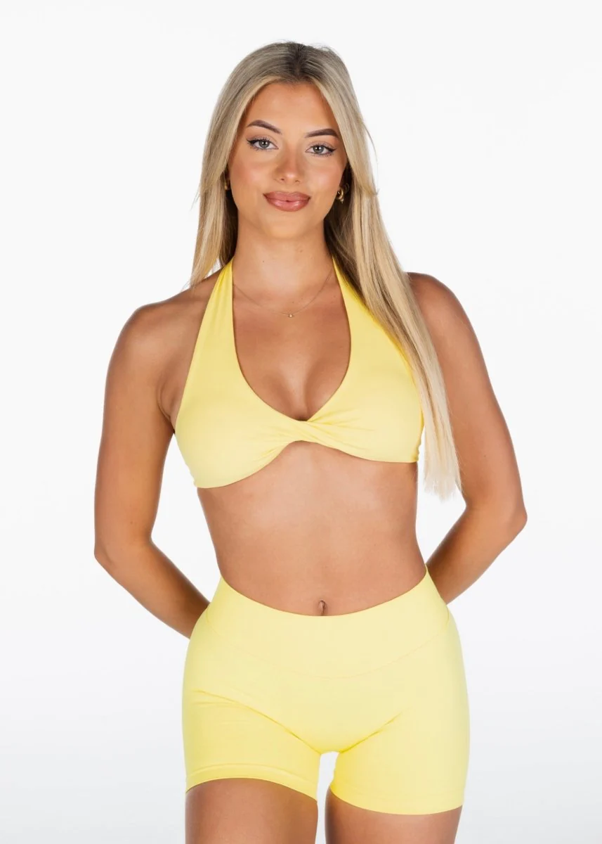 Dynamic Halter Twist Crop - Yellow - Image 2
