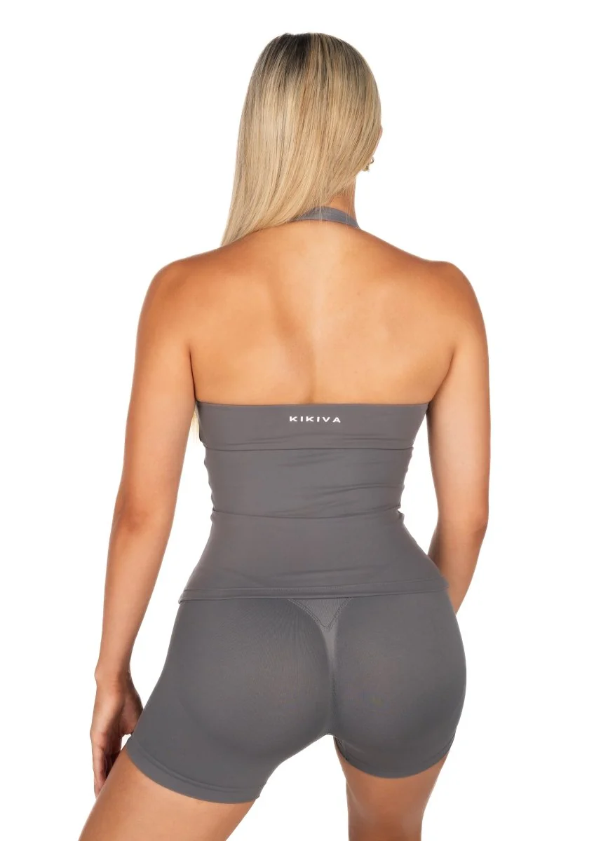 Dynamic Halter Seamless Singlet - Charcoal - Image 4