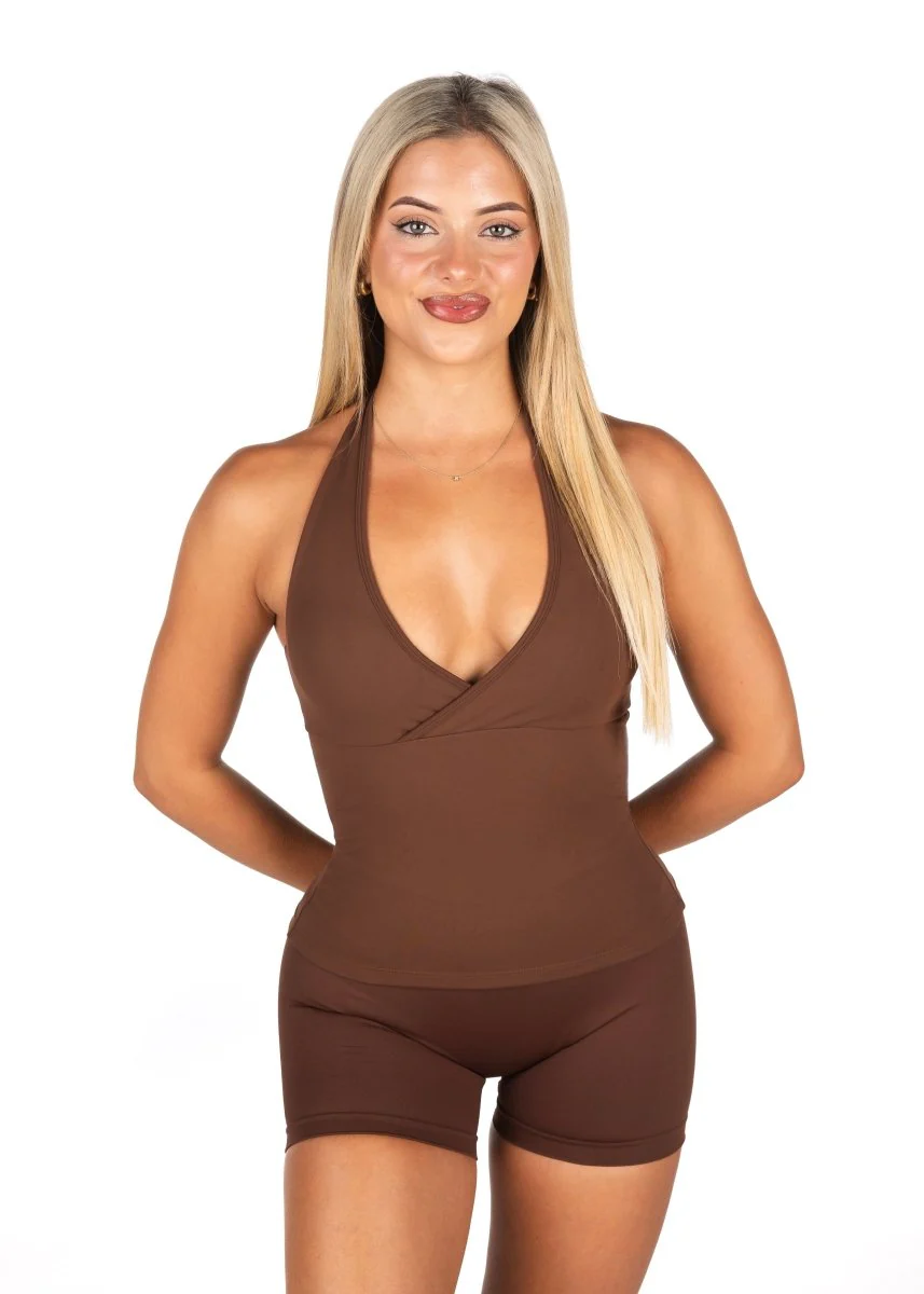 Dynamic Halter Seamless Singlet - Mocha Brown - Image 5