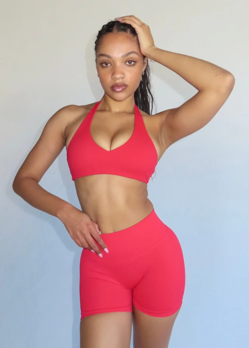 Dynamic Staple Halter Crop - Cherry Red - Image 2