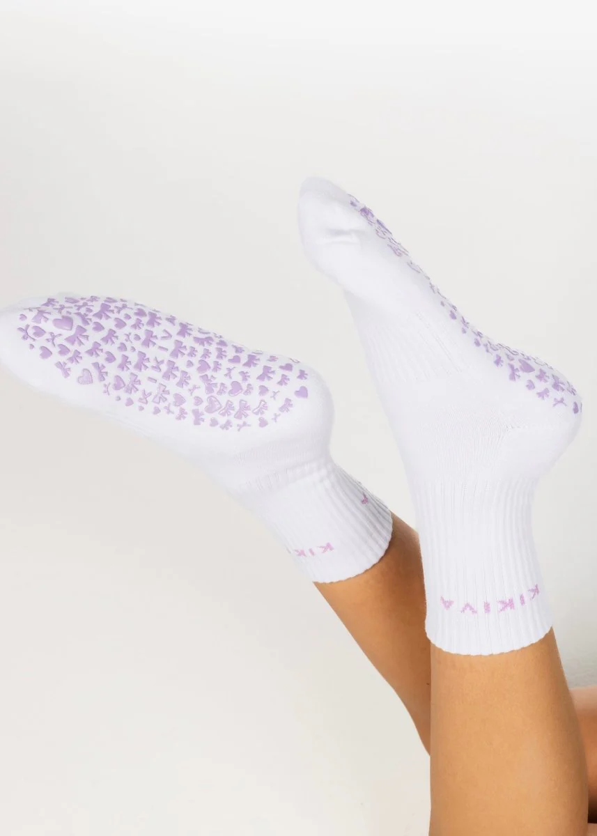 Kikiva 'Bow' Pilates Grip Socks - Baby Purple - Image 7